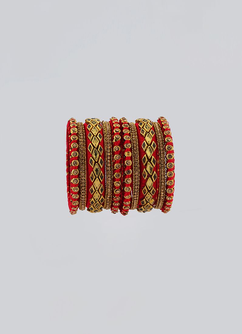 Buy Intricate Red Thread Bangle Set
