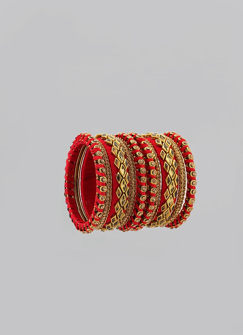 Buy Intricate Red Thread Bangle Set