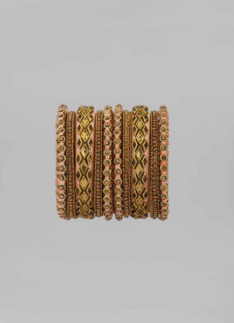 Buy Intricate Dusky Pink Thread Bangle Set