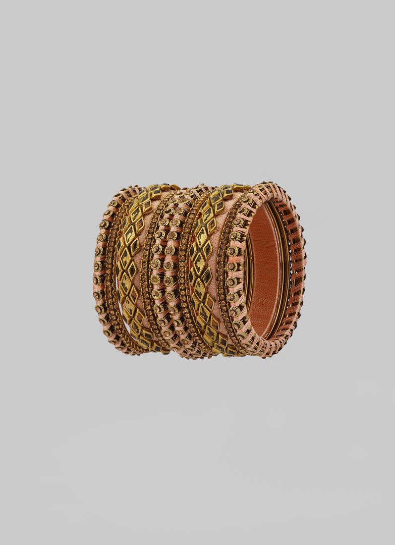 Buy Intricate Dusky Pink Thread Bangle Set