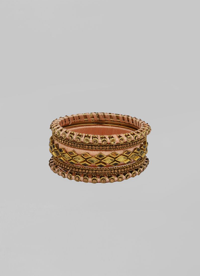 Buy Intricate Dusky Pink Thread Bangle Set