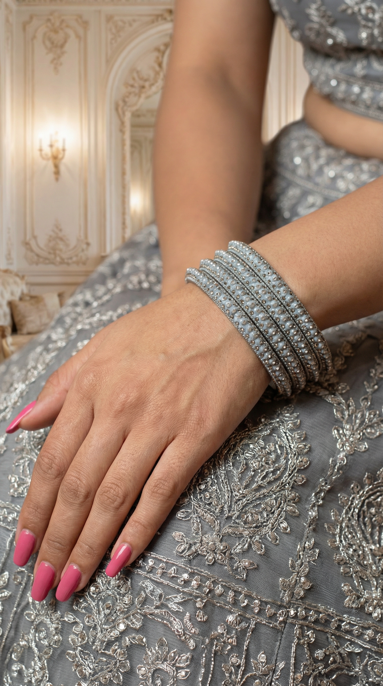 Grey Bangles with Silver and Gold – 4 Piece Luxury Wedding Jewellery Set