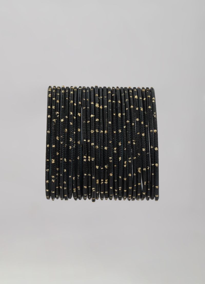 Buy Black Glitter Spot Bangle Set