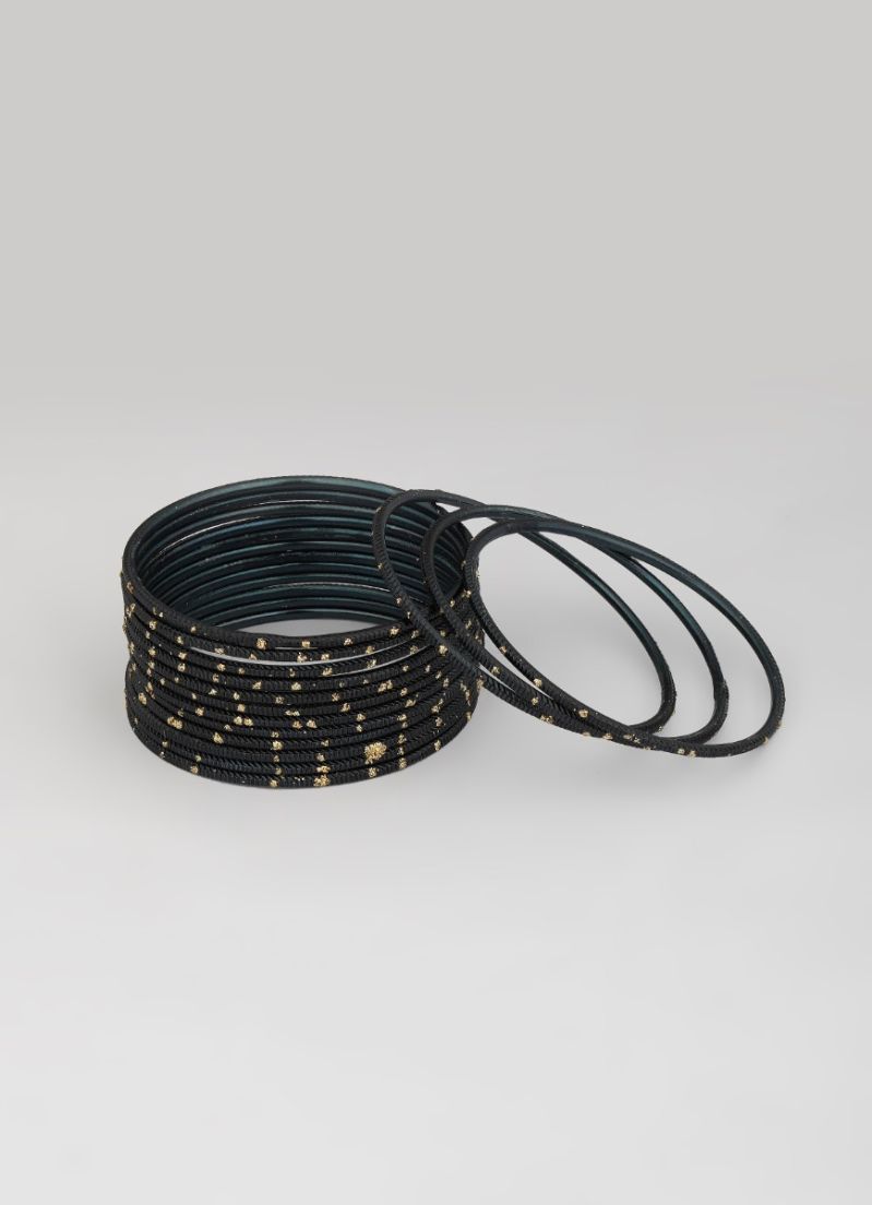 Buy Black Glitter Spot Bangle Set