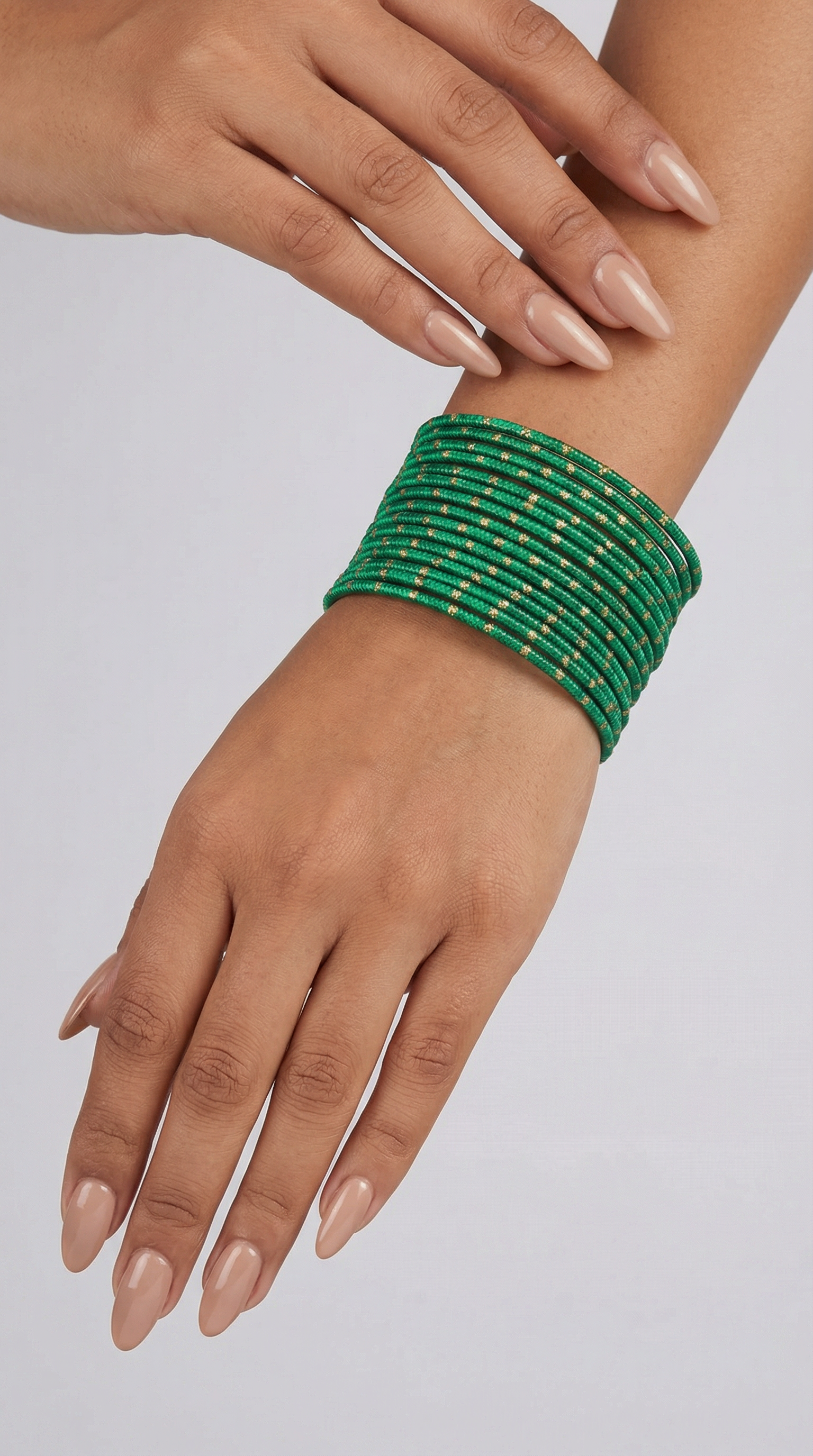 Lightweight Green Glitter Spot Bangle Set