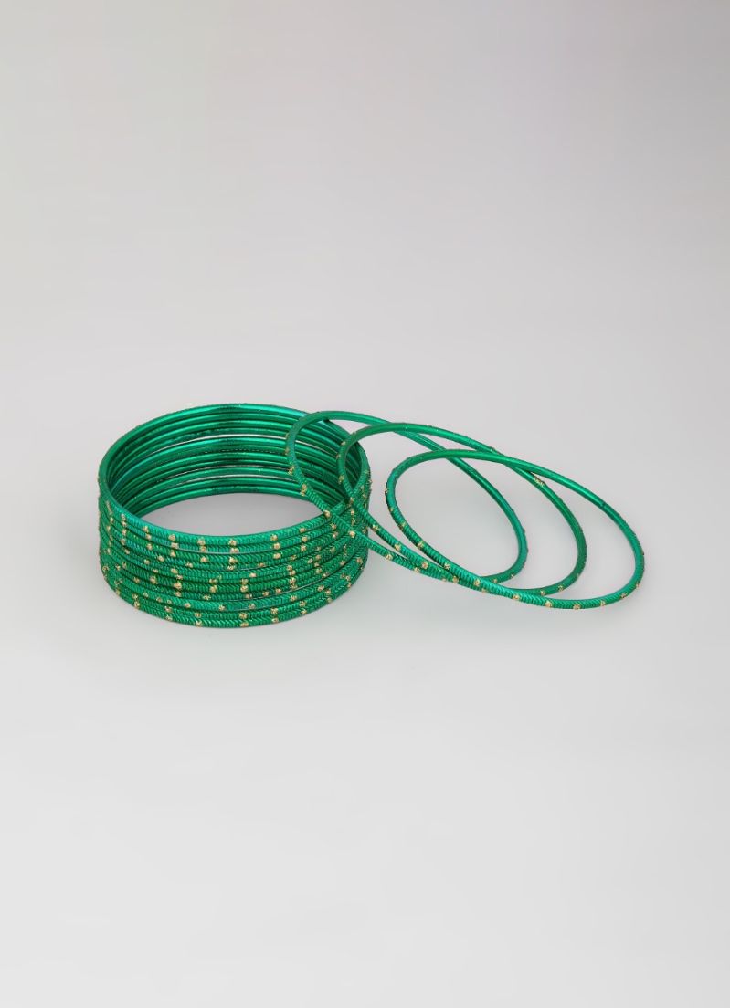 Buy Green Glitter Spot Bangle Set