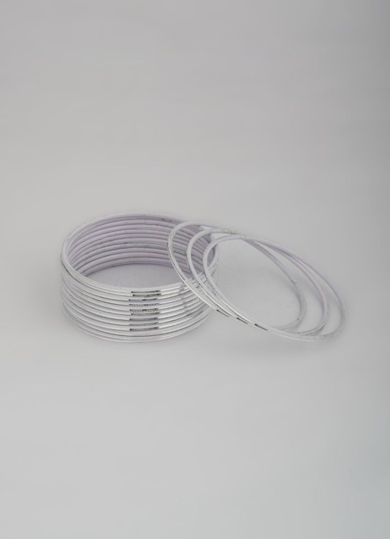 Stackable shiny silver bangle set