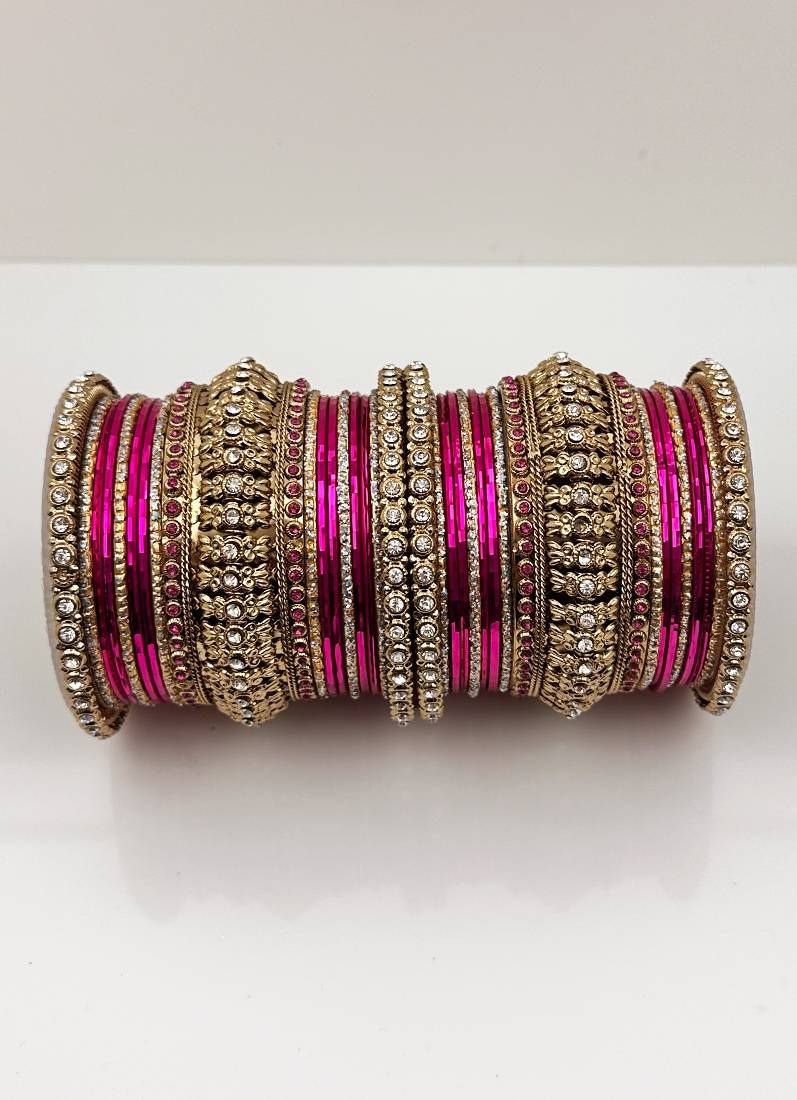Buy Rani Pink Gold Kara Bangle Set