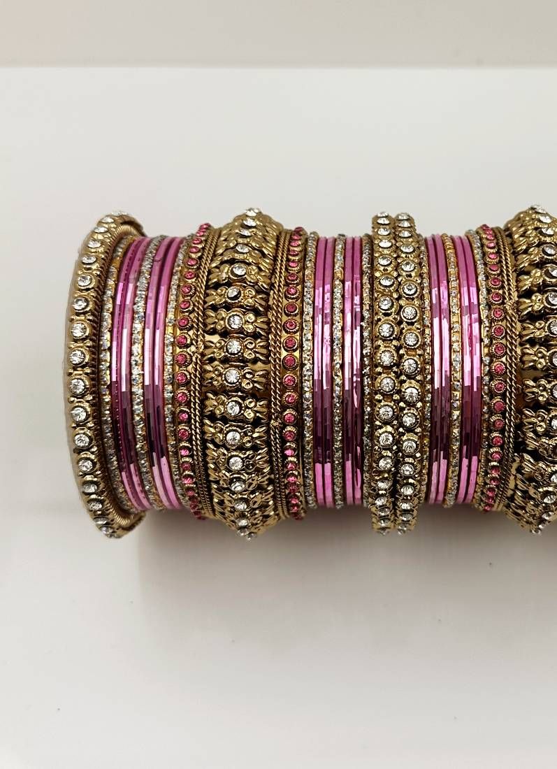 Buy Pink Gold Kara Bangle Set