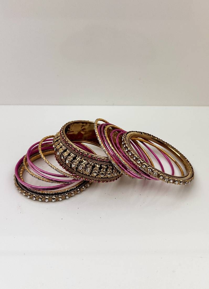 Buy Pink Gold Kara Bangle Set