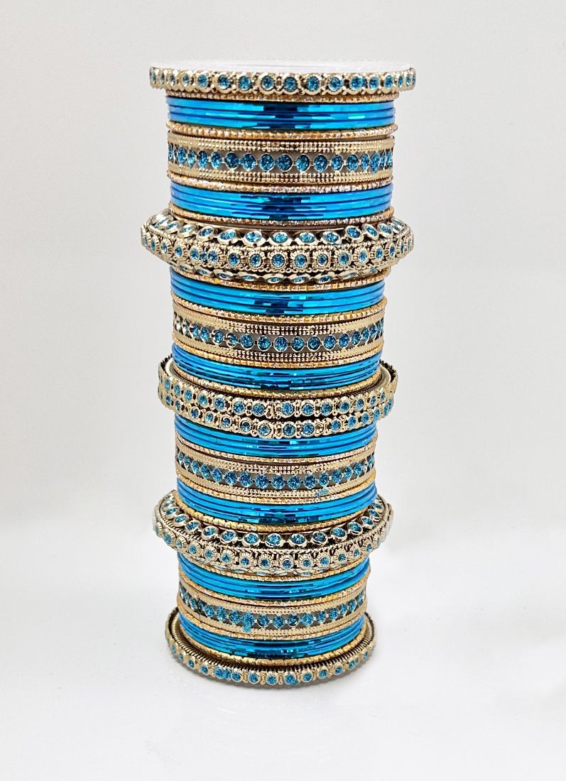 Buy Blue Anitique Gold Double Bangle Set