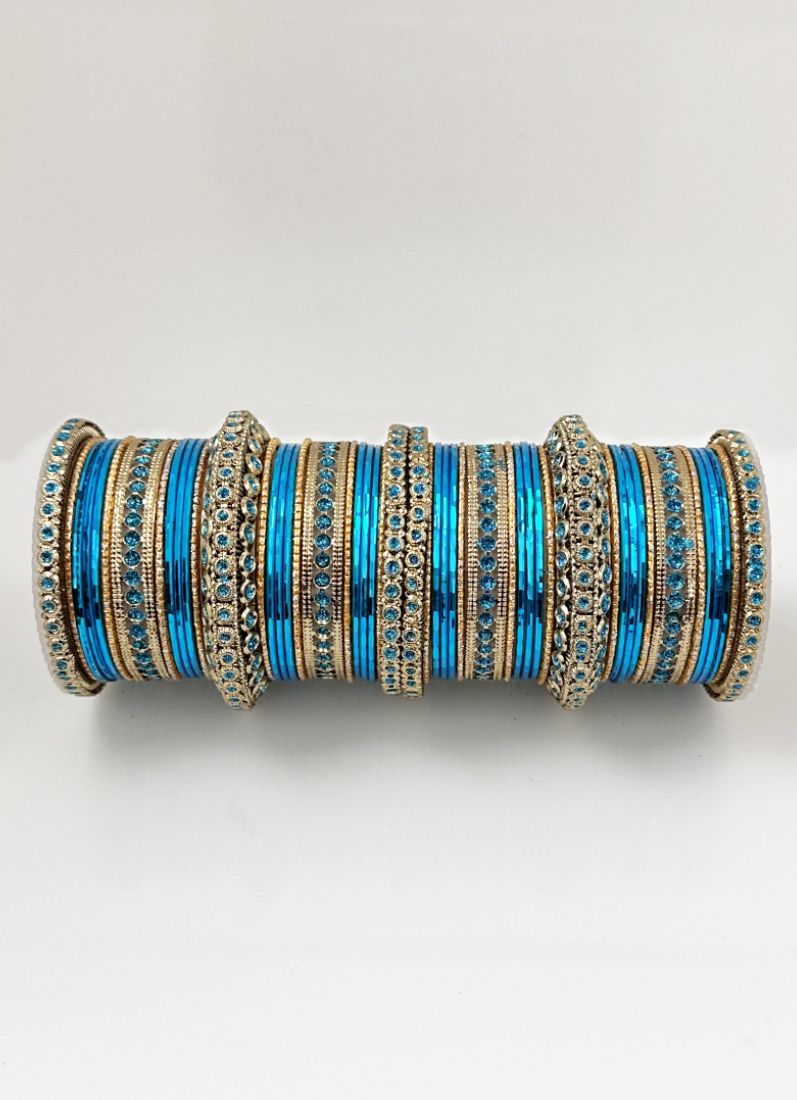 Buy Blue Anitique Gold Double Bangle Set