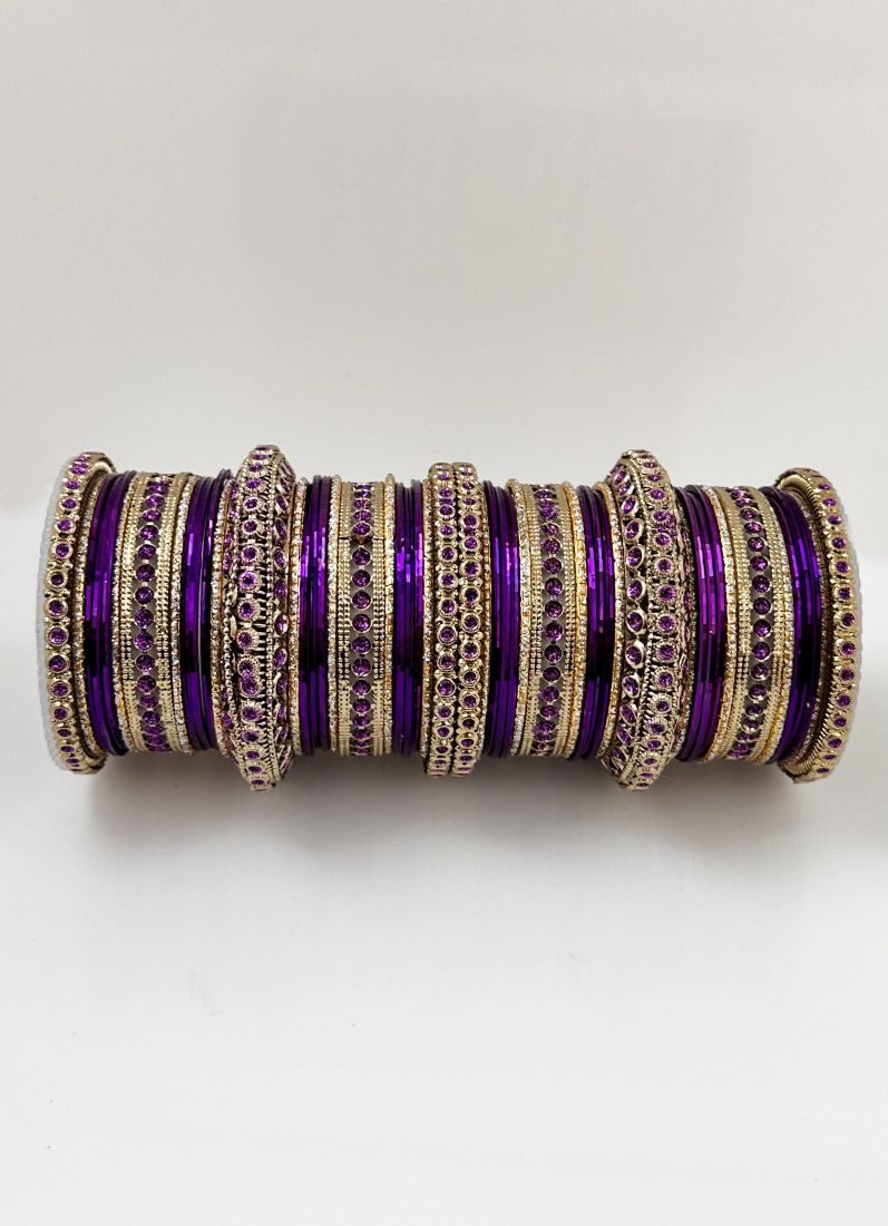 Buy Purple Anitique Gold Double Bangle Set