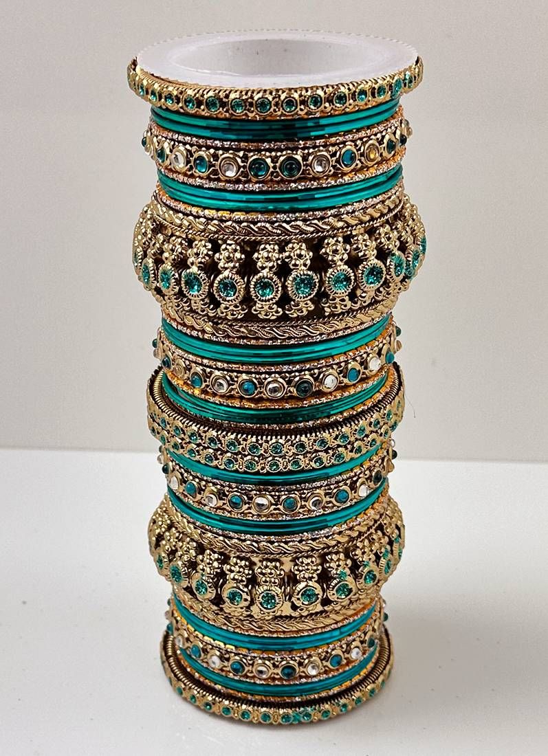Buy Sea Green Kundan Double Bangle Set