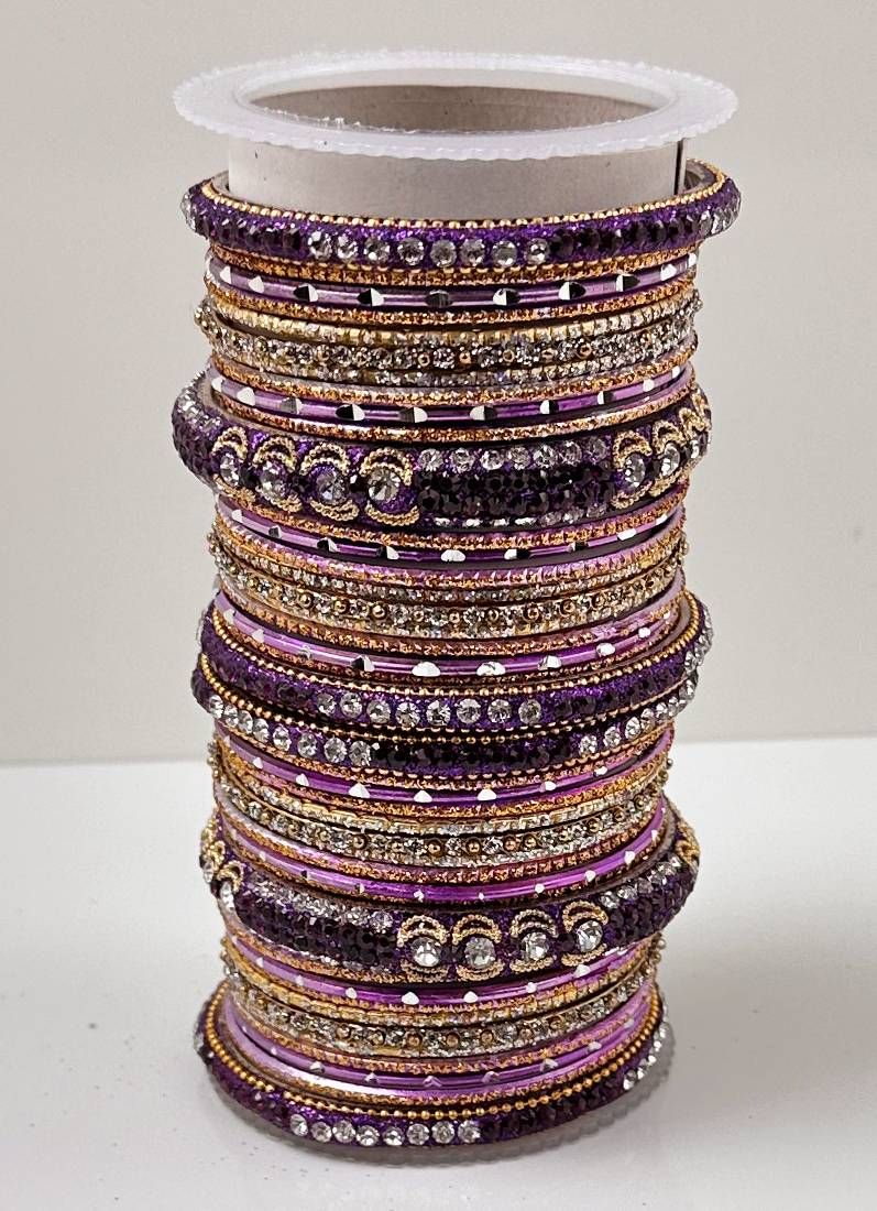 Buy Purple Diamonte Double Bangle Set