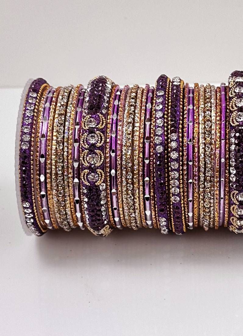 Buy Purple Diamonte Double Bangle Set
