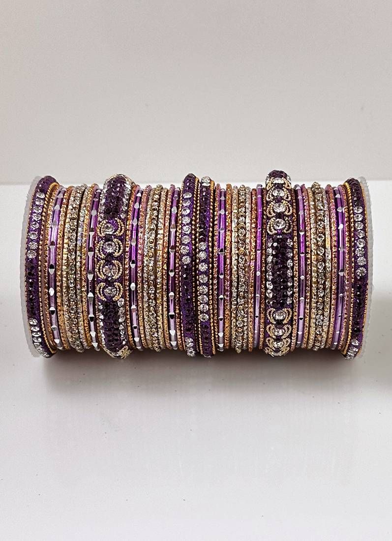 Buy Purple Diamonte Double Bangle Set