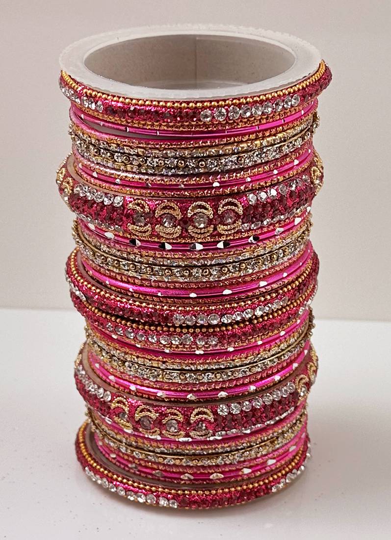 Buy Rani Pink Diamonte Double Bangle Set
