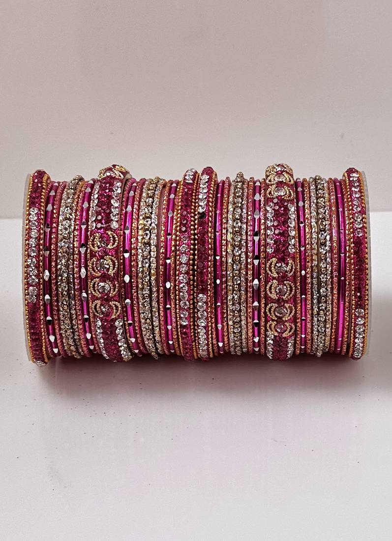 Buy Rani Pink Diamonte Double Bangle Set