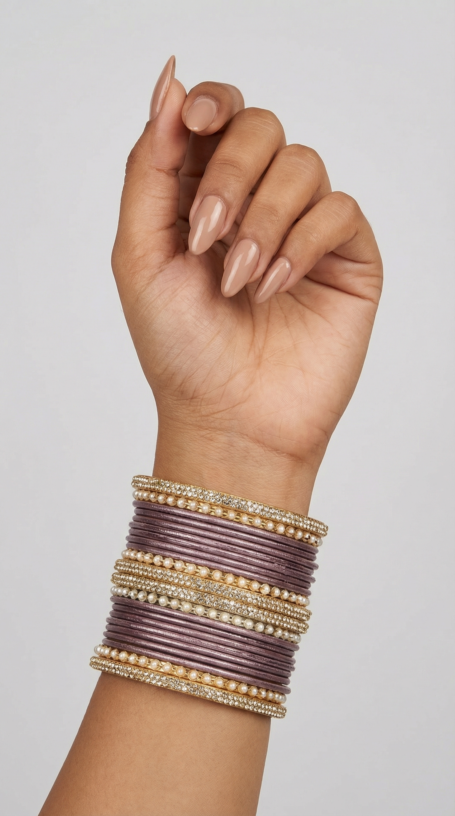 Mauve Diamonte & Pearl Bangle Set
