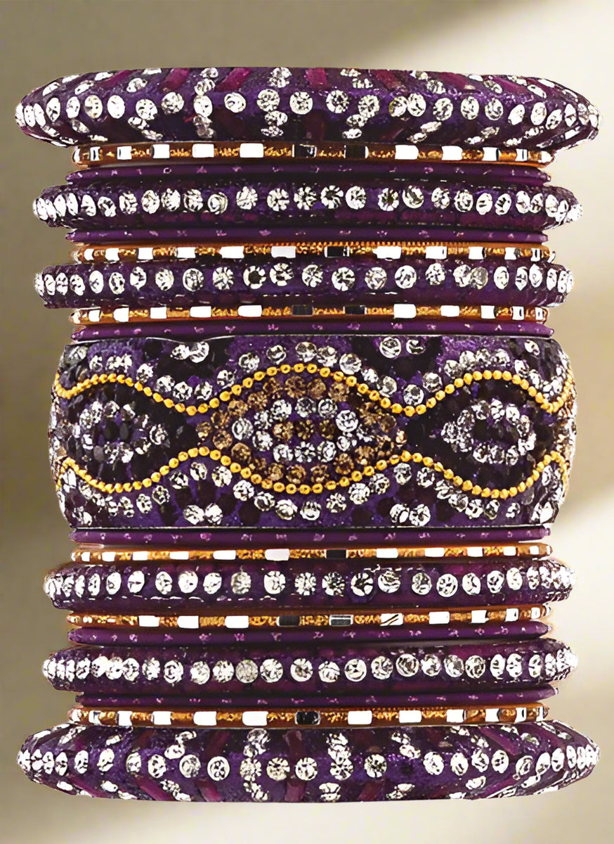 Buy Purple Ornate Bangle Set