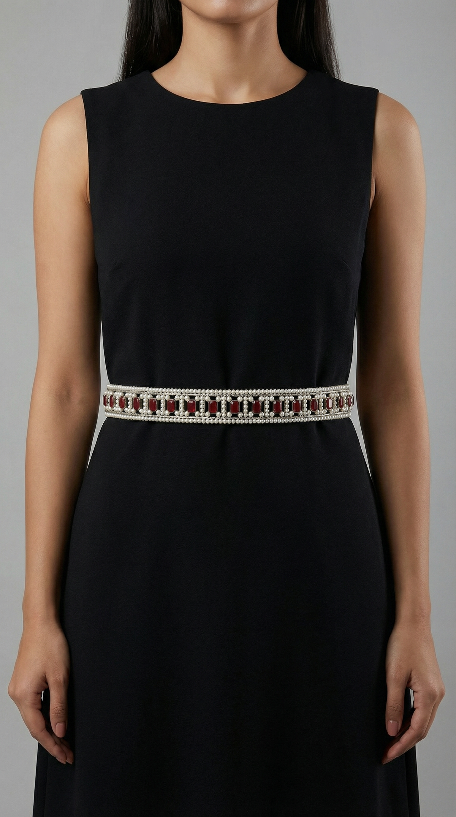 Ruby Beaded Waist Belt with Pearl Highlight