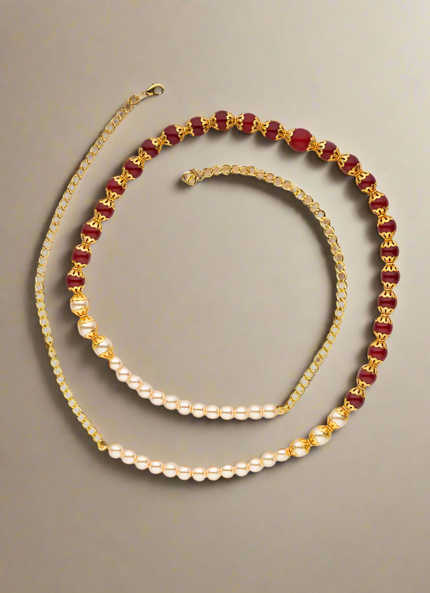 Maroon Saree Belt with Pearls | Elegant Bridal Kamarbandh