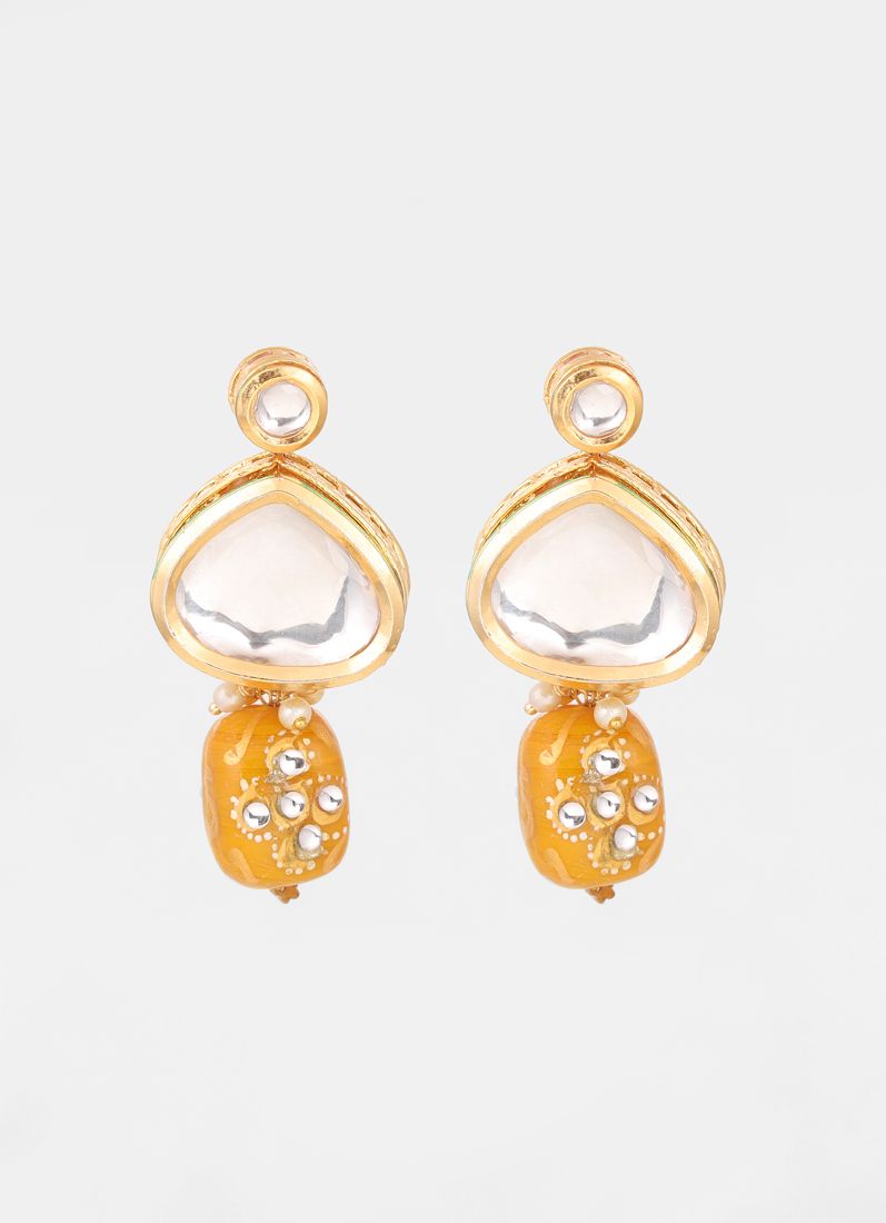 Mustard Large Mirror Kundan Necklace Set
