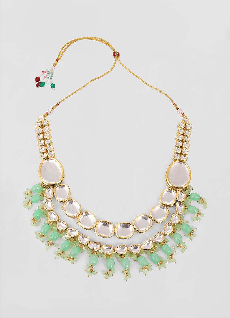 Green large Mirror Kundan Necklace Set
