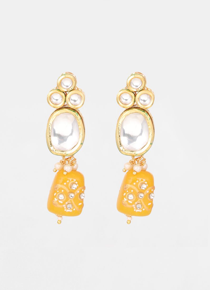 Gold Round Mirror Beads Kundan Necklace Set