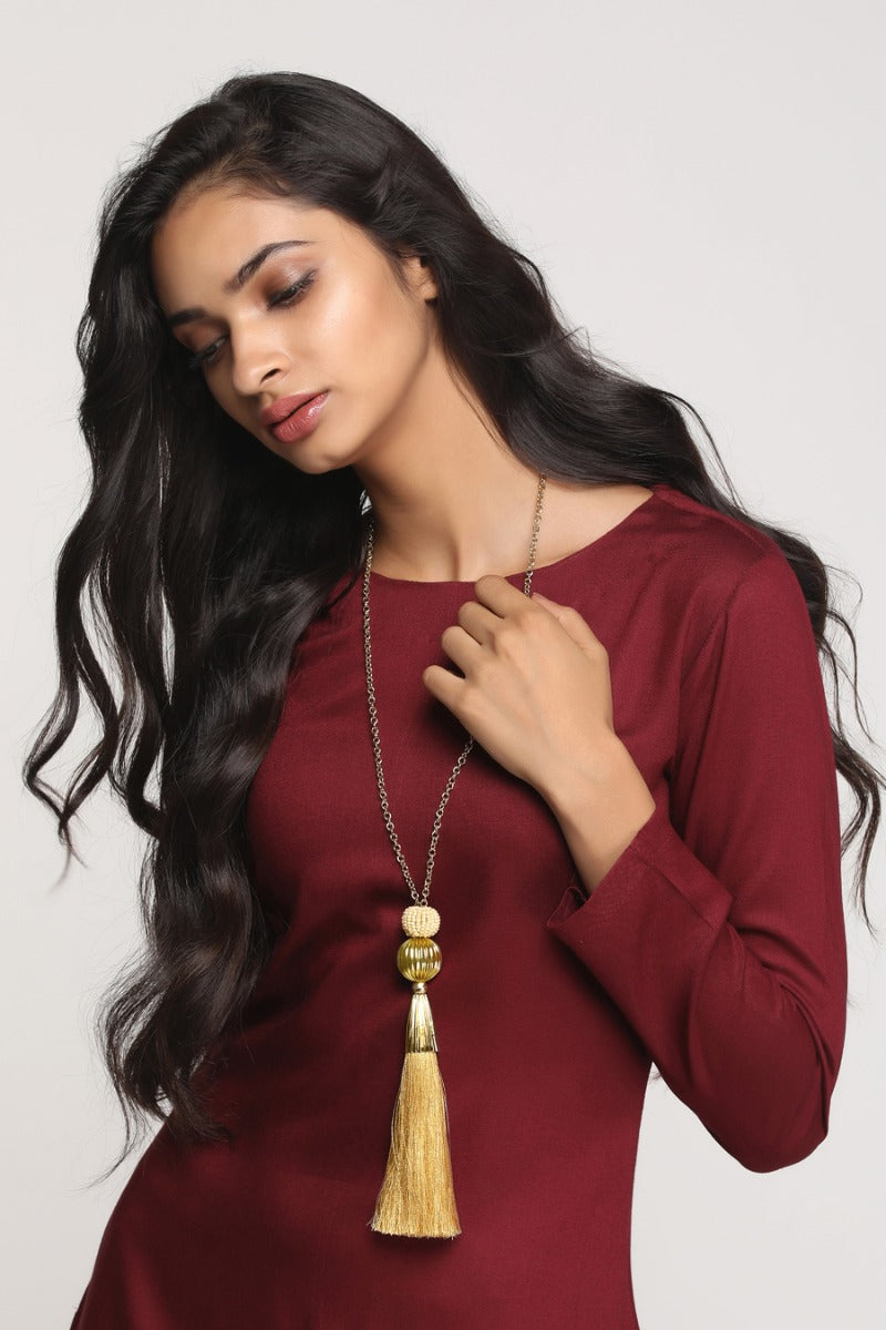 Buy Beige Fringe Necklace-Beige-STD