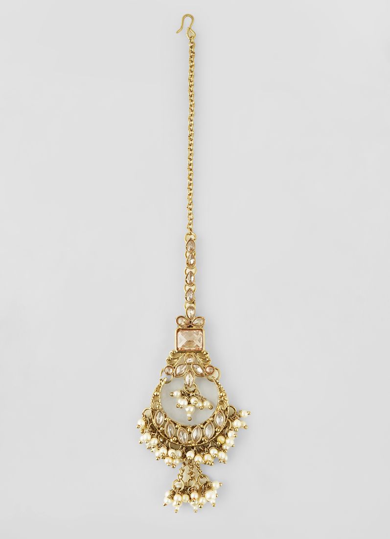 Antique Gold Topaz American Diamond Pearl Necklace Set