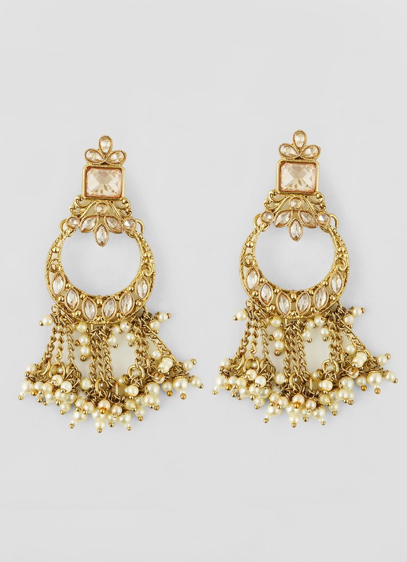 Antique Gold Topaz American Diamond Pearl Necklace Set