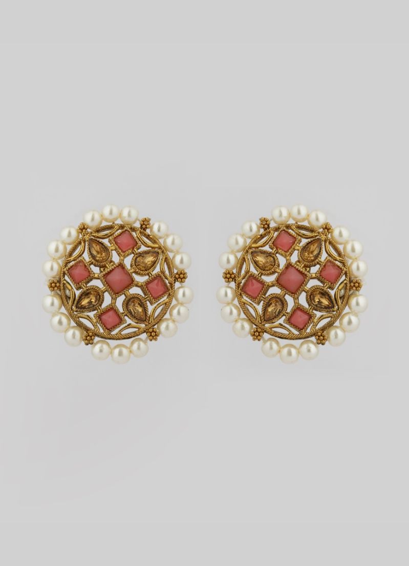 Pink Stone Pearl Necklace Tikka Set