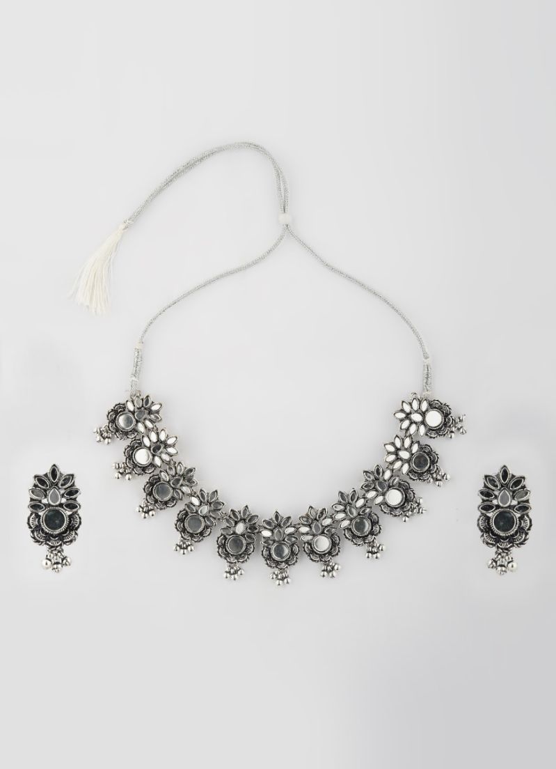 Buy Oxidised Mirror Necklace Set