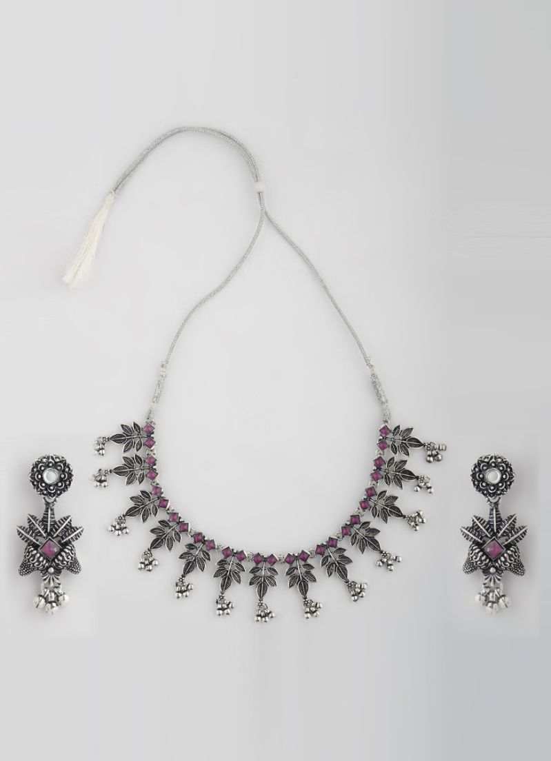 Buy Lilac Oxidised Necklace Set
