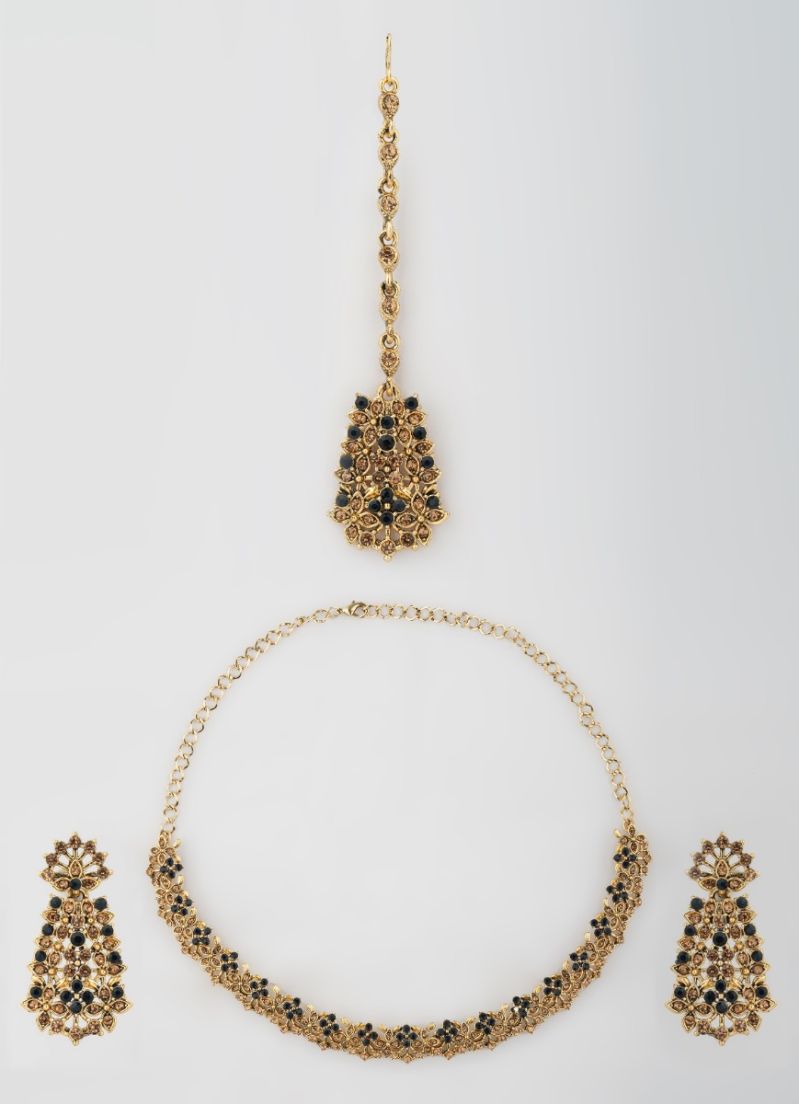Buy Gold Diamonte Necklace Set