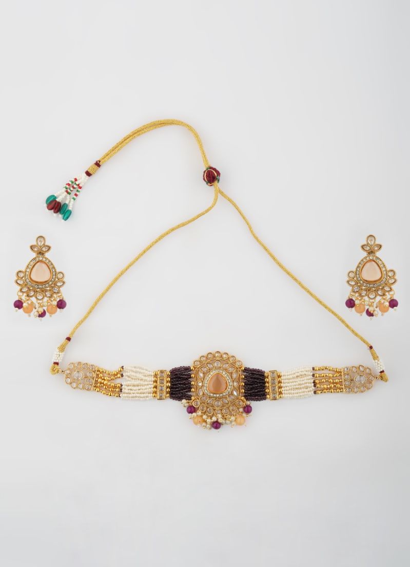 Buy Wine Crystal Choker Necklace Set