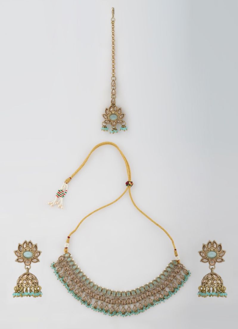 Buy Light Blue Diamonte Necklace Set