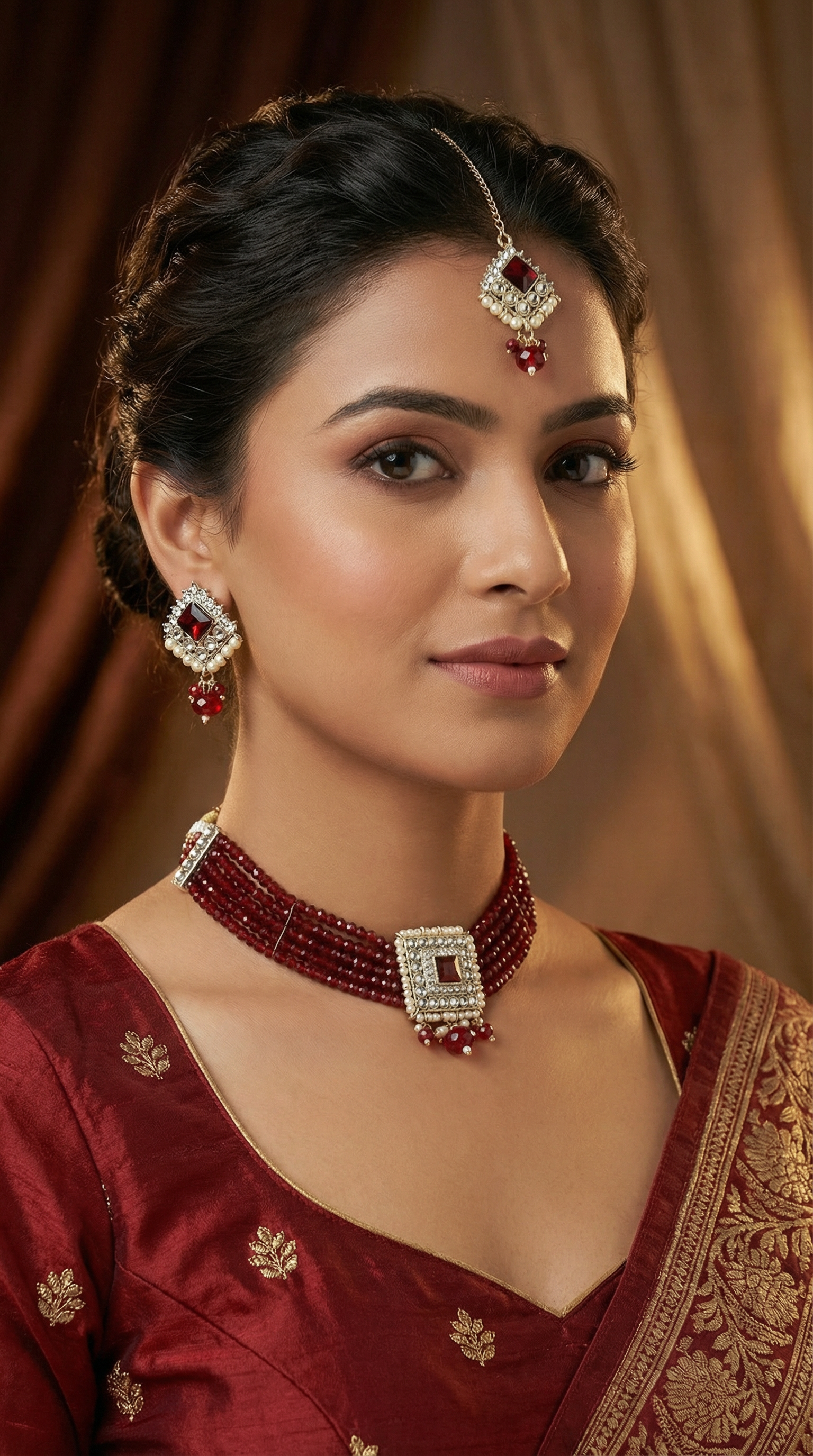 Maroon Crystal Chocker Set