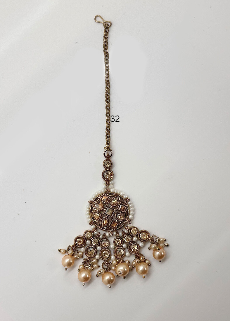 Womens Antique Gold Pearl & Stone Jewellery Set