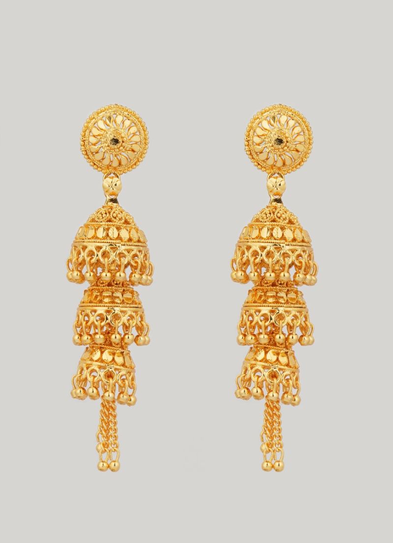 Buy Traditional Three Tier Gold Jhumki Earrings
