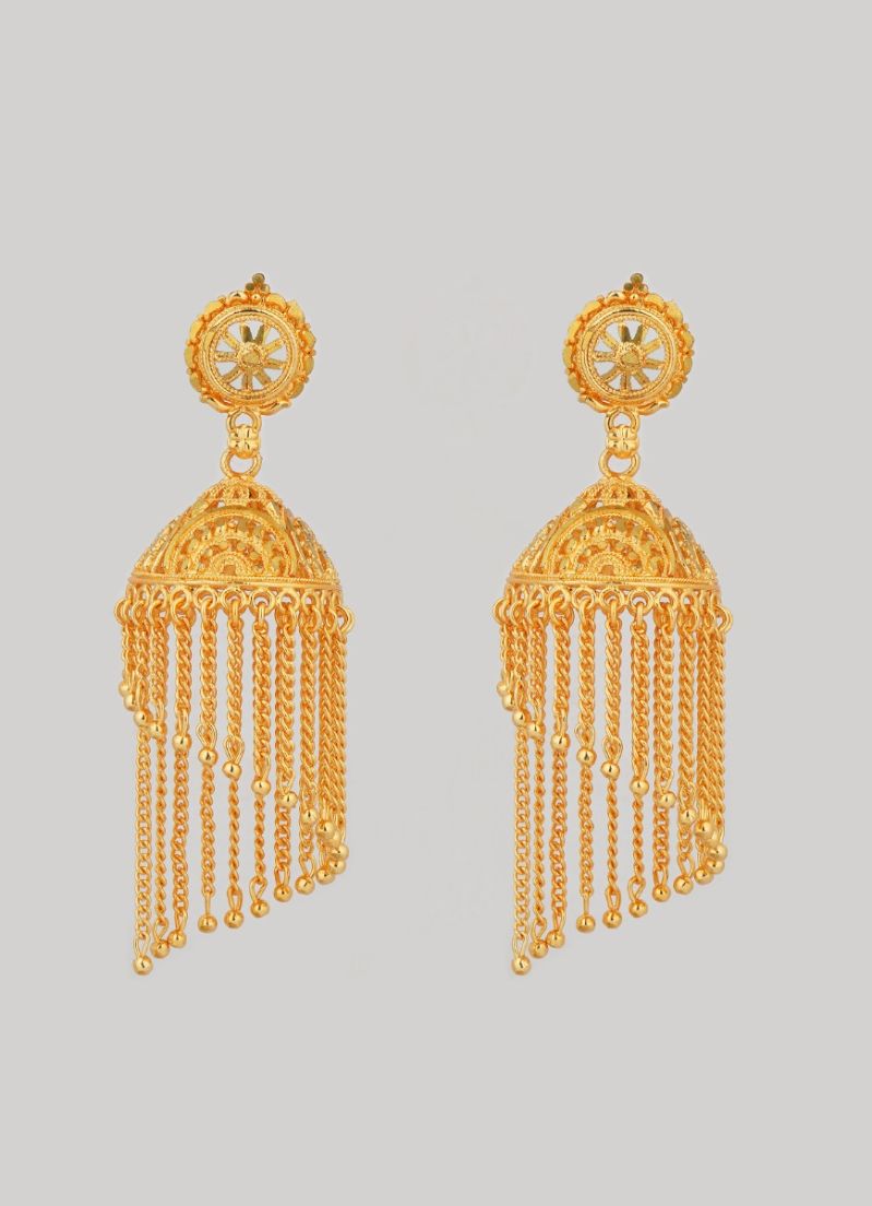 Buy Traditional Gold Pleated Chain Strands Jhumki