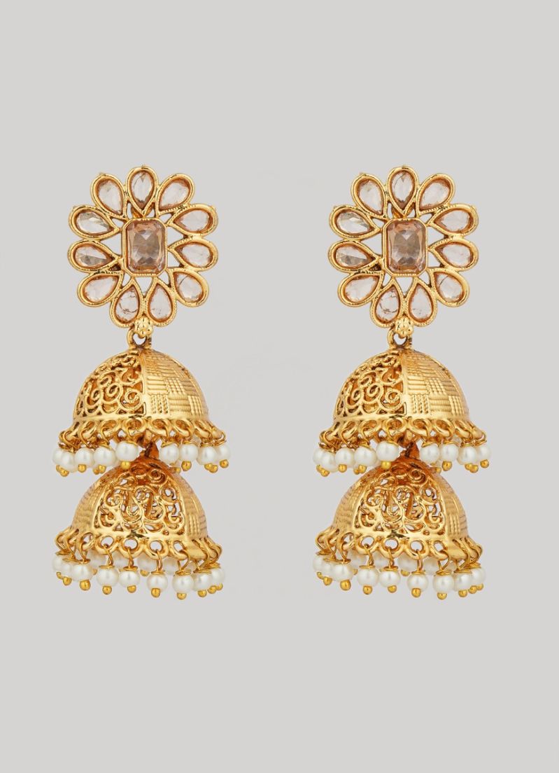 Buy Gold Double Layer Intricate Jhumki Earrings