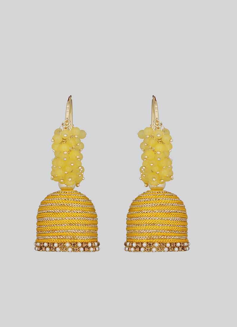 Buy Yellow Threadwork Jhumki Style Earrings