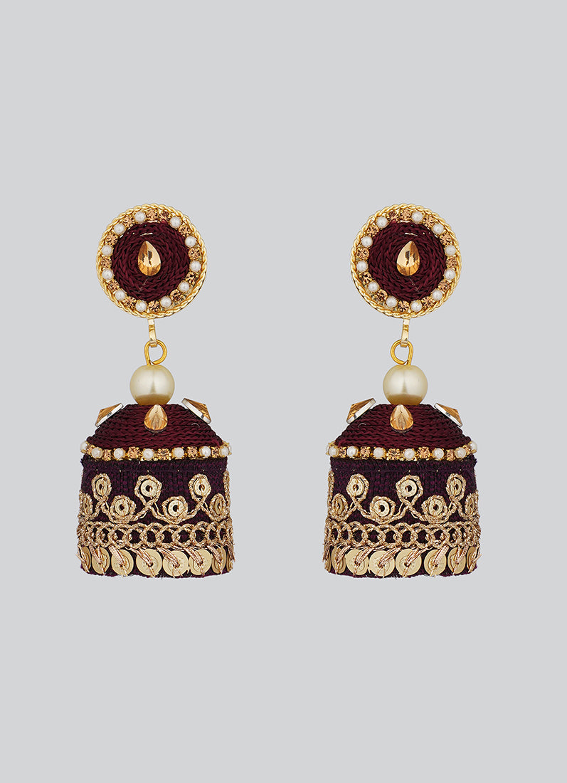 Buy Maroon Threadwork With Lace Earrings