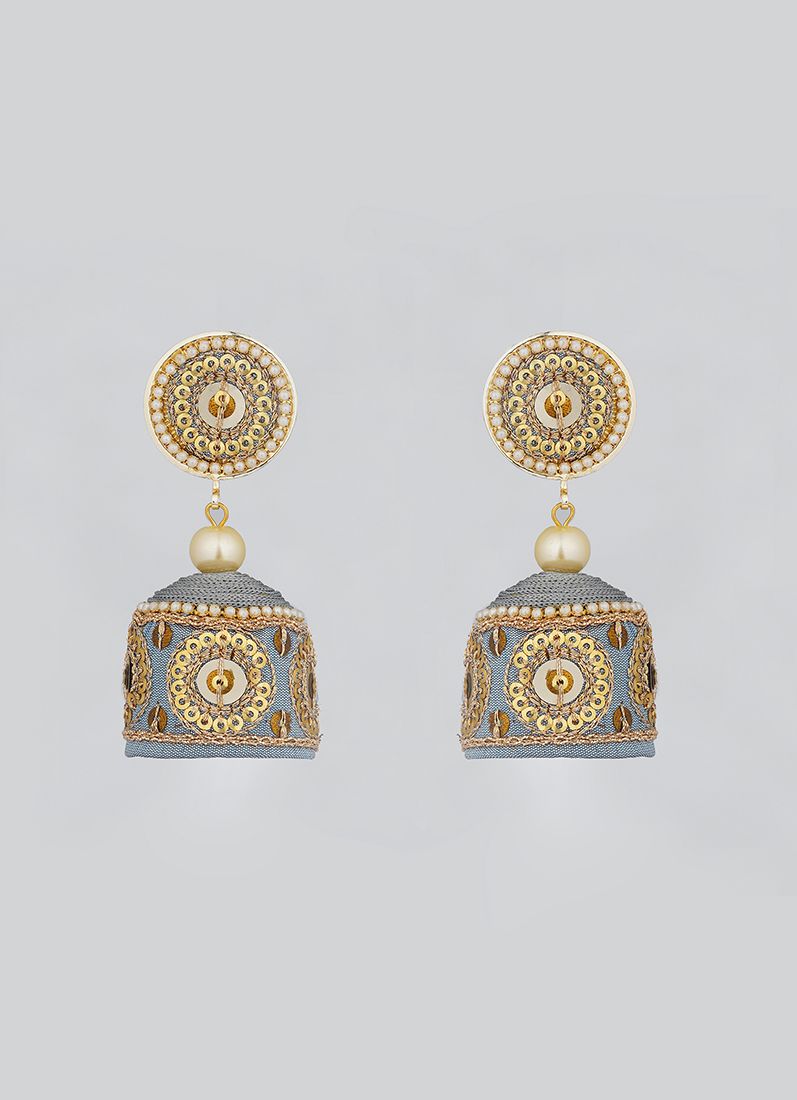 Buy Grey Threadwork With Lace Earrings