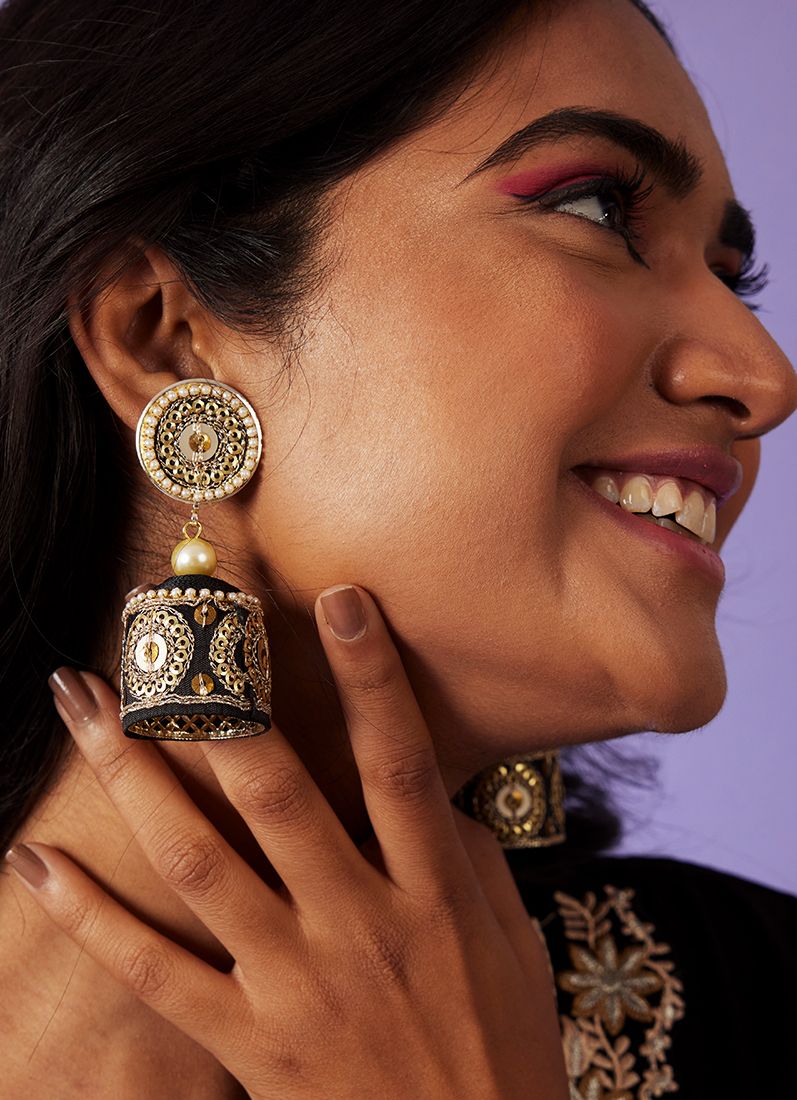 Buy Black Threadwork With Lace Earrings