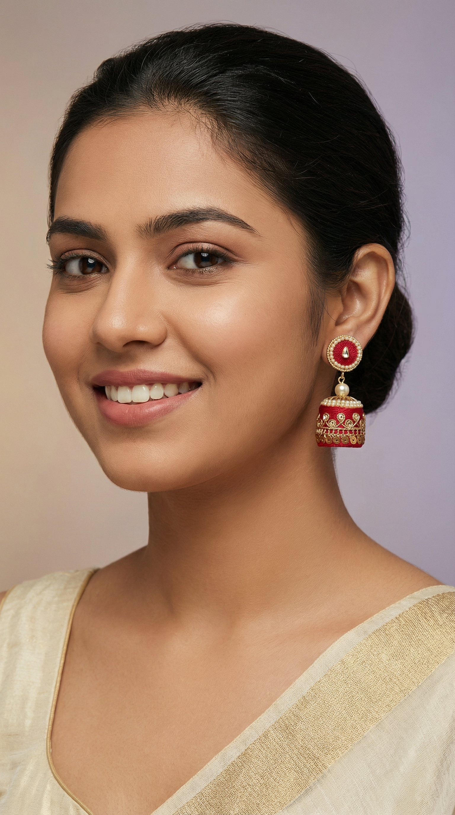 Red Thread Jhumki Earrings