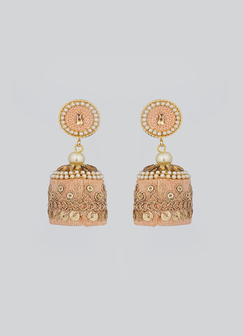 Buy Peach Threadwork With Diamonte Earrings